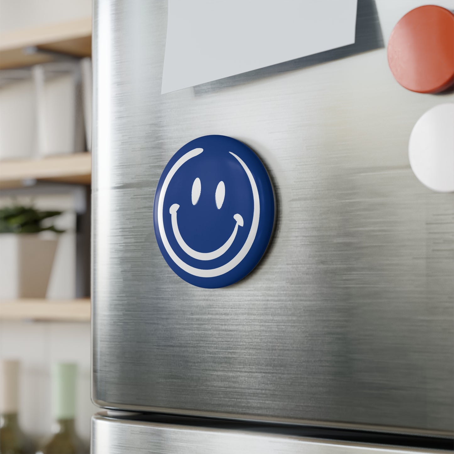Blue Smiley Face Button Magnet