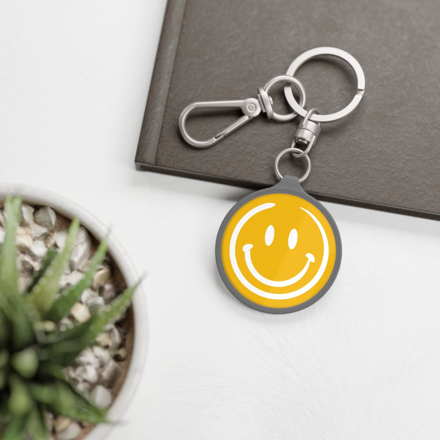 Yellow Smiley Face Keyring Tag