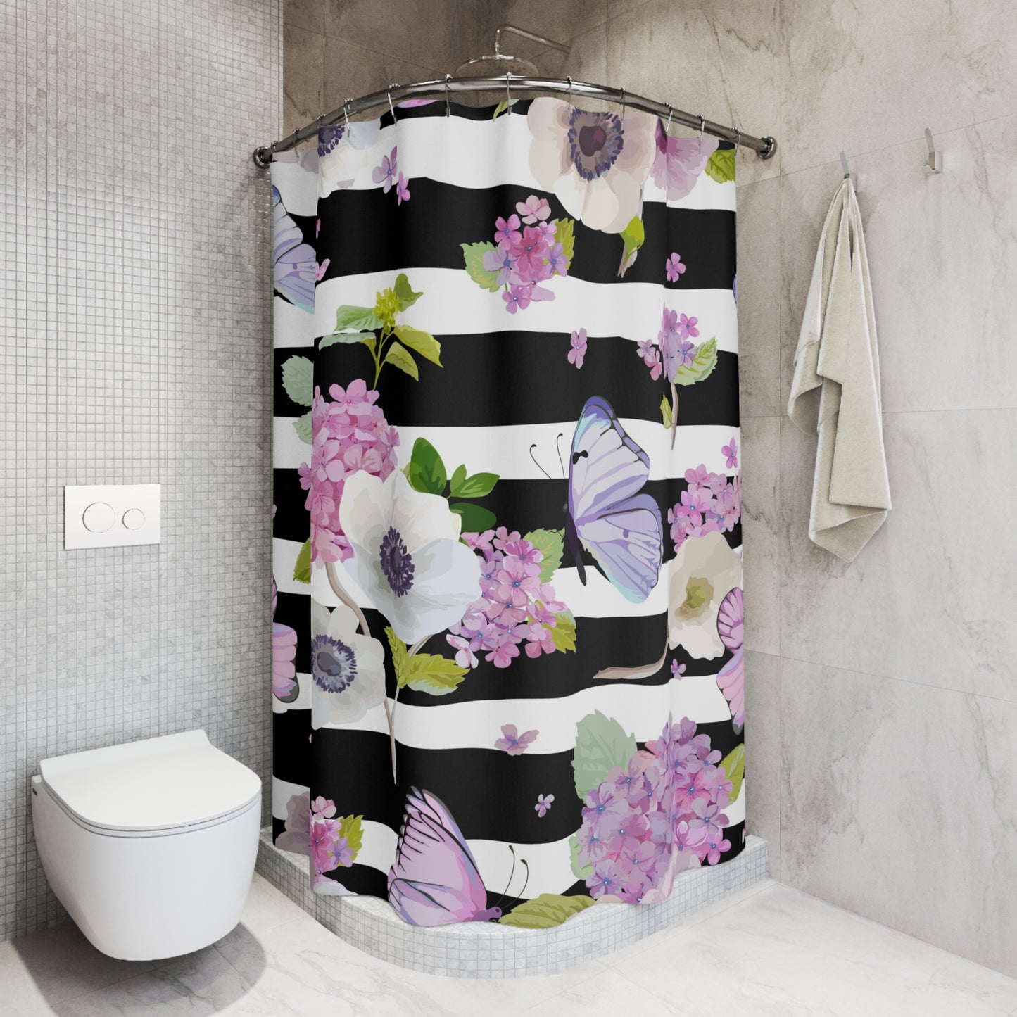 Fun Hydrangea and butterfly Shower Curtains