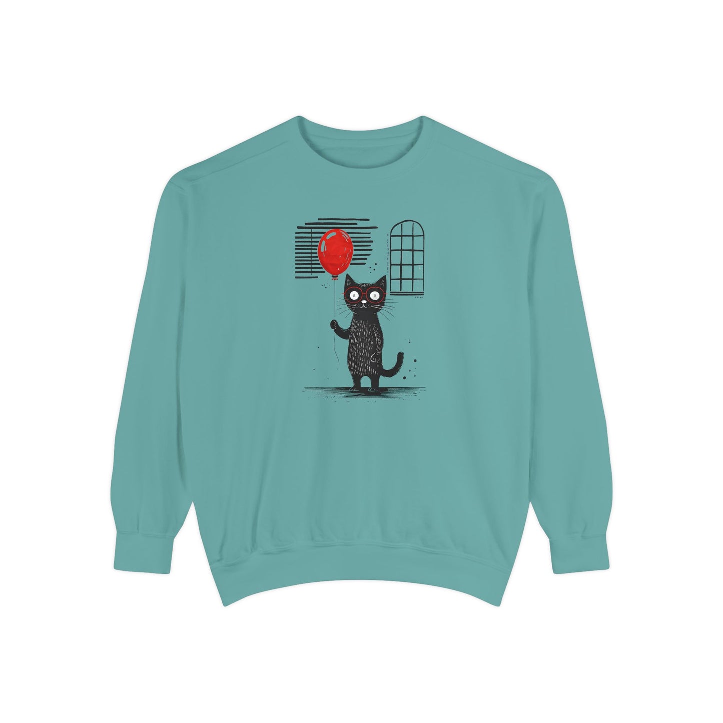 cat with red balloon Unisex Garment-Dyed Sweatshirt
