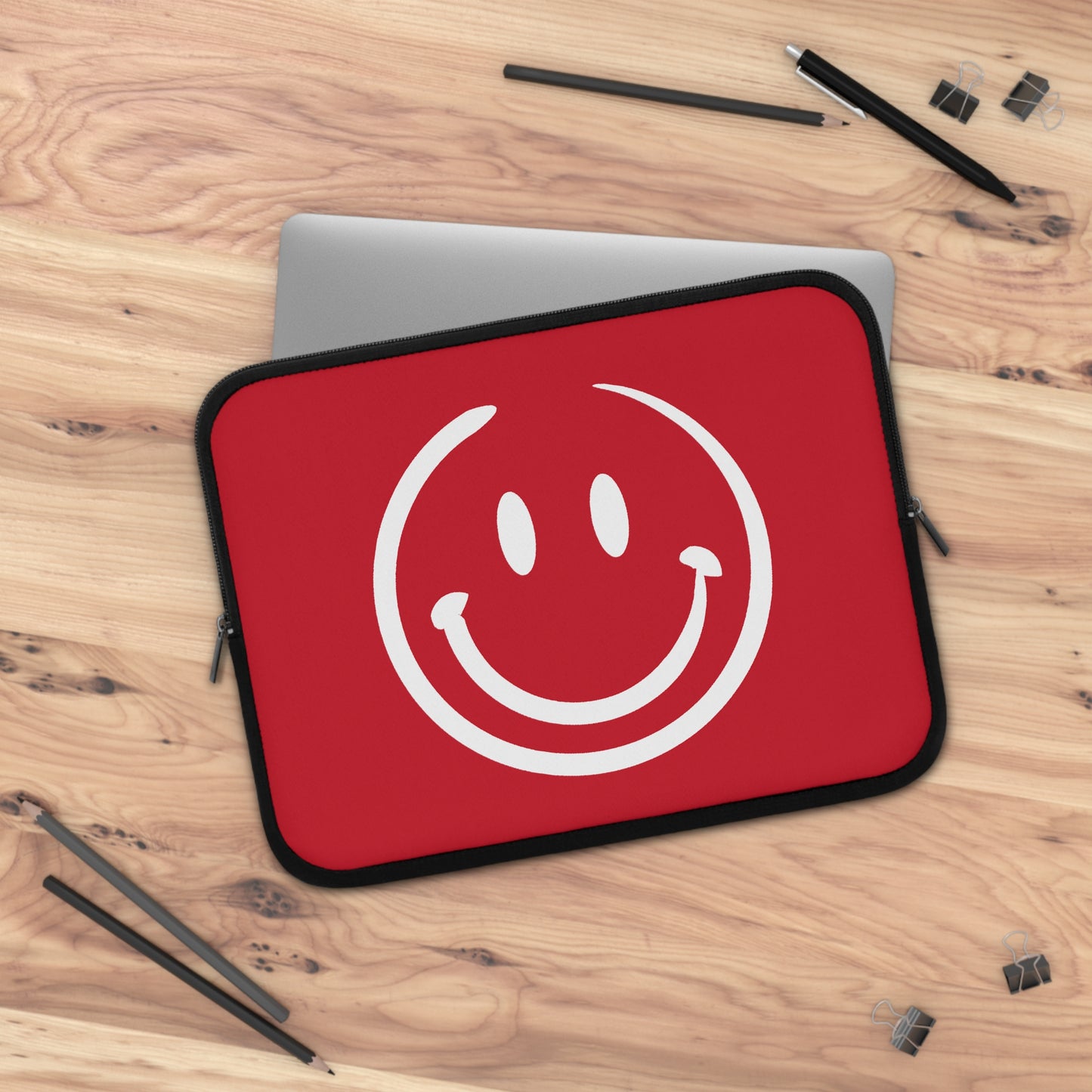red with white smiley face Laptop Sleeve