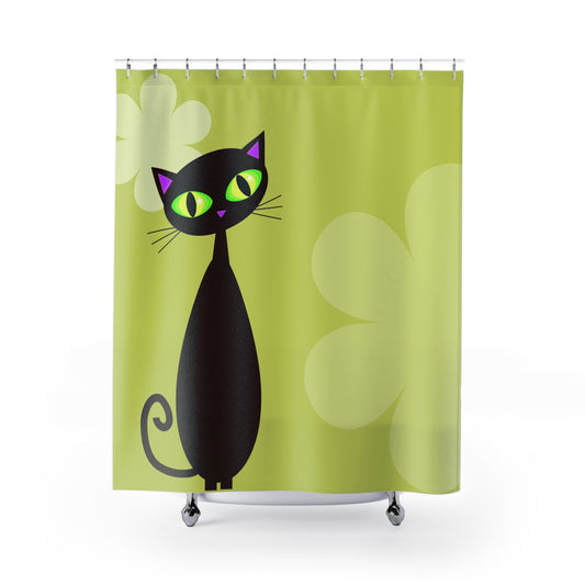 retro black cat Shower Curtains