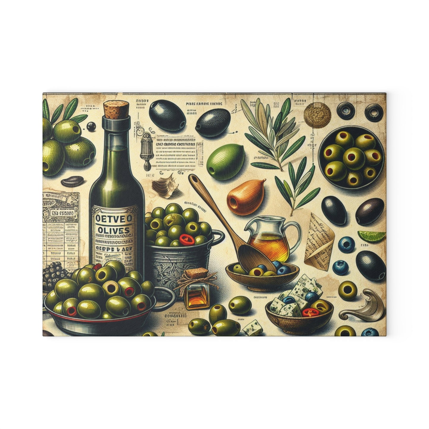retro olives Glass Cutting Board