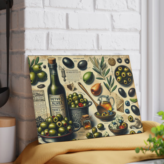 retro olives Glass Cutting Board