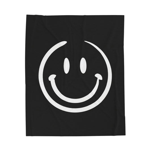 black with white smiley face Velveteen Plush Blanket