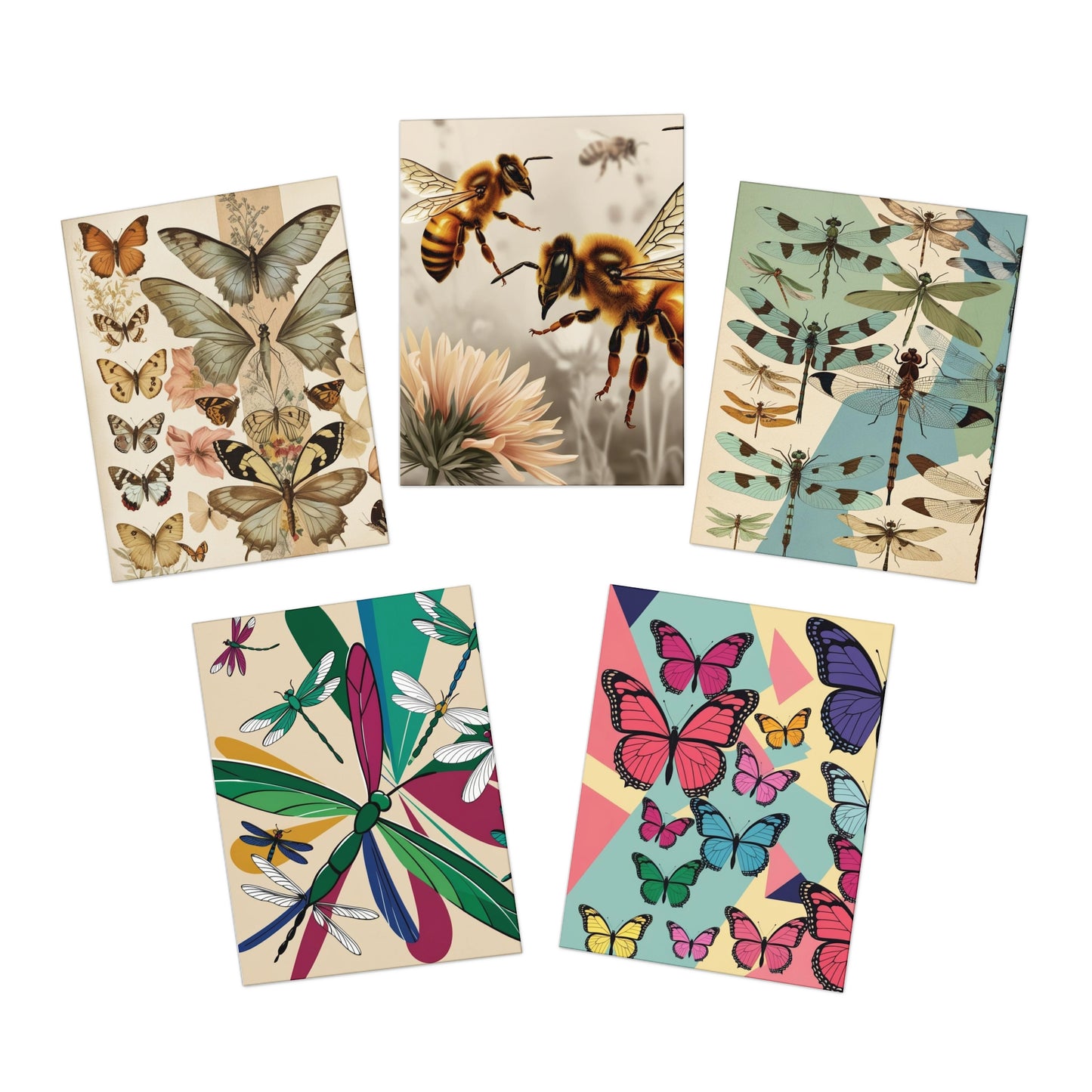 bees butterflies and dragonflies  Greeting Cards (5-Pack)