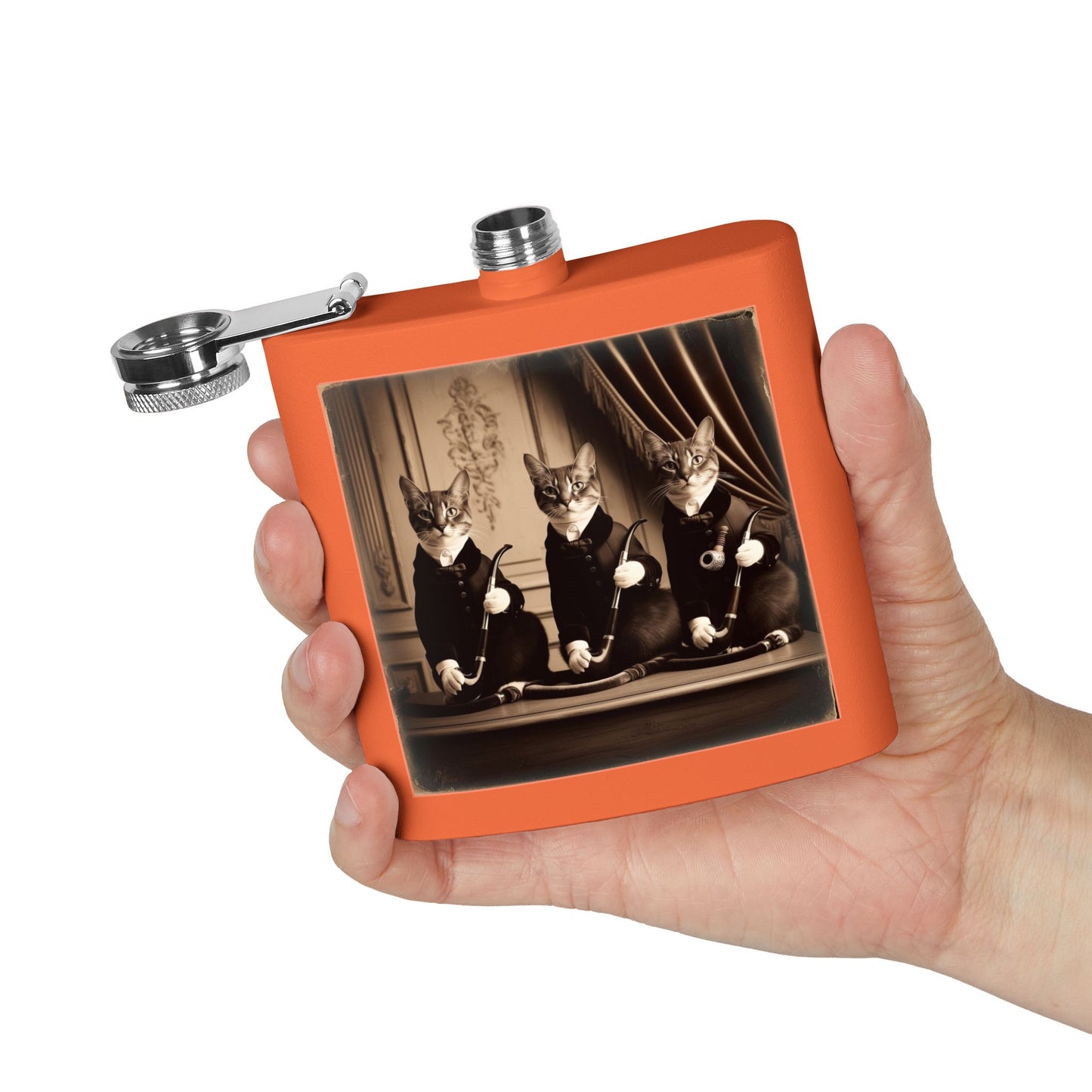 Antique Cats Sleek Stainless Steel Flask