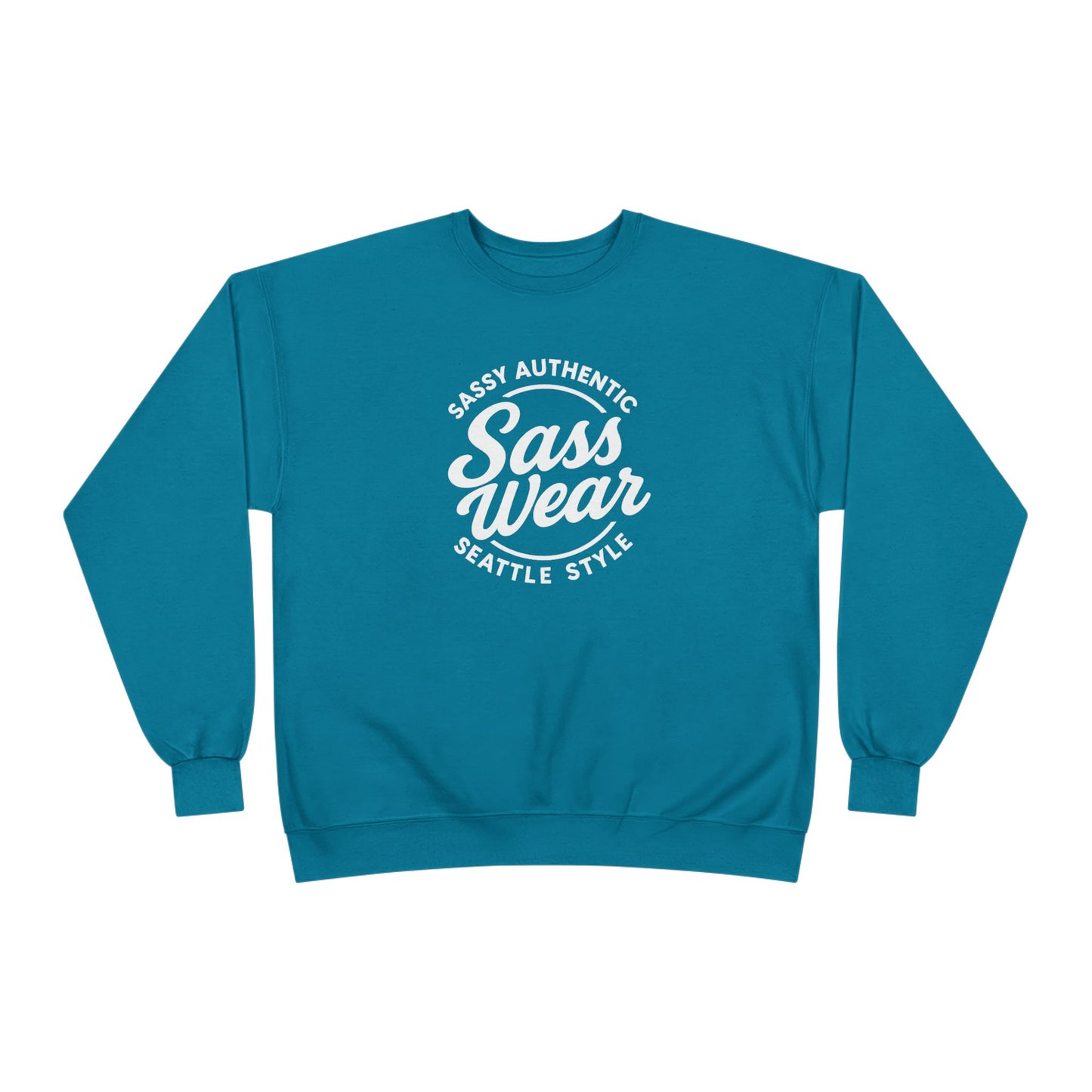Sass Wear Unisex Eco-Friendly Crewneck Sweatshirt white logo