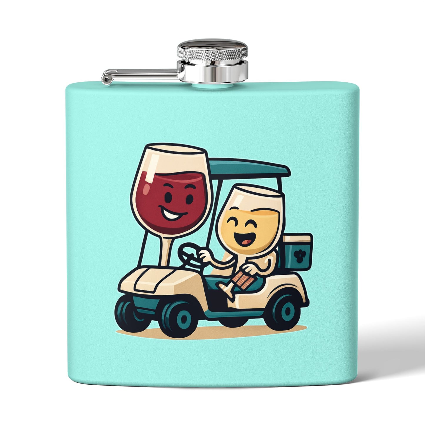 Wine Glasses in Golf Cart Sleek Stainless Steel Flask