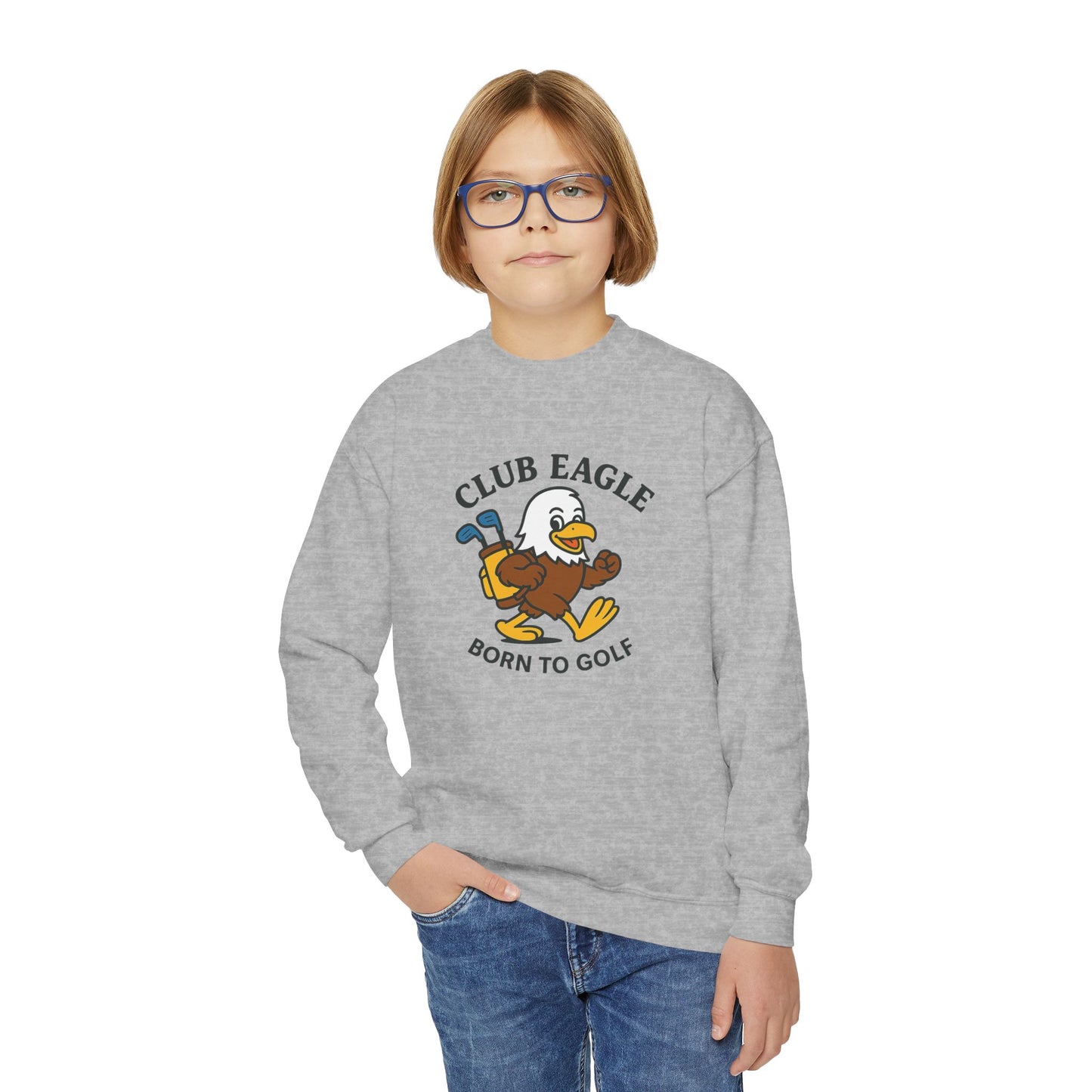 Club Eagle Golf Ball Born to Golf Youth Crewneck Sweatshirt