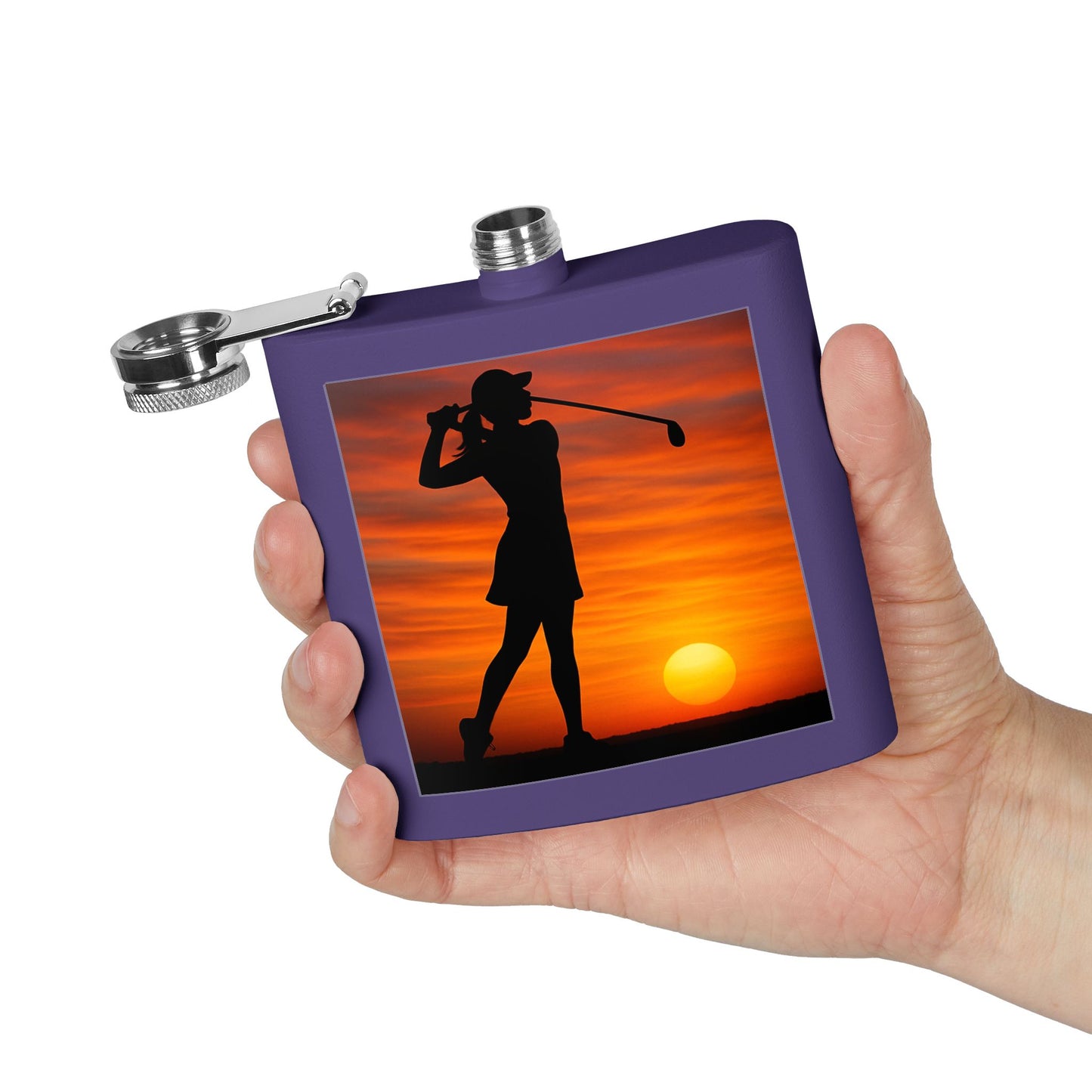 Golf Gal at sunset Sleek Stainless Steel Flask