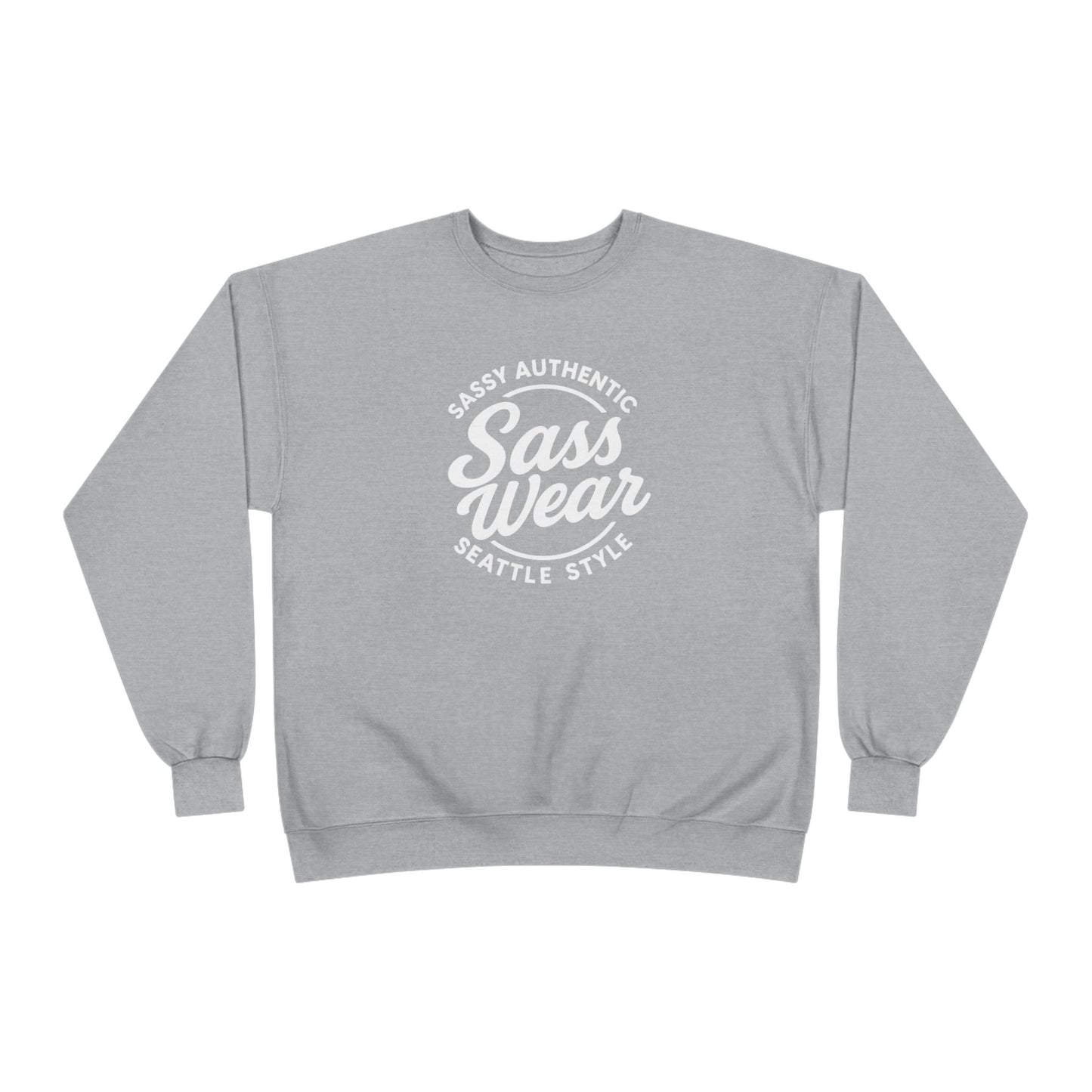 Sass Wear Unisex Eco-Friendly Crewneck Sweatshirt white logo