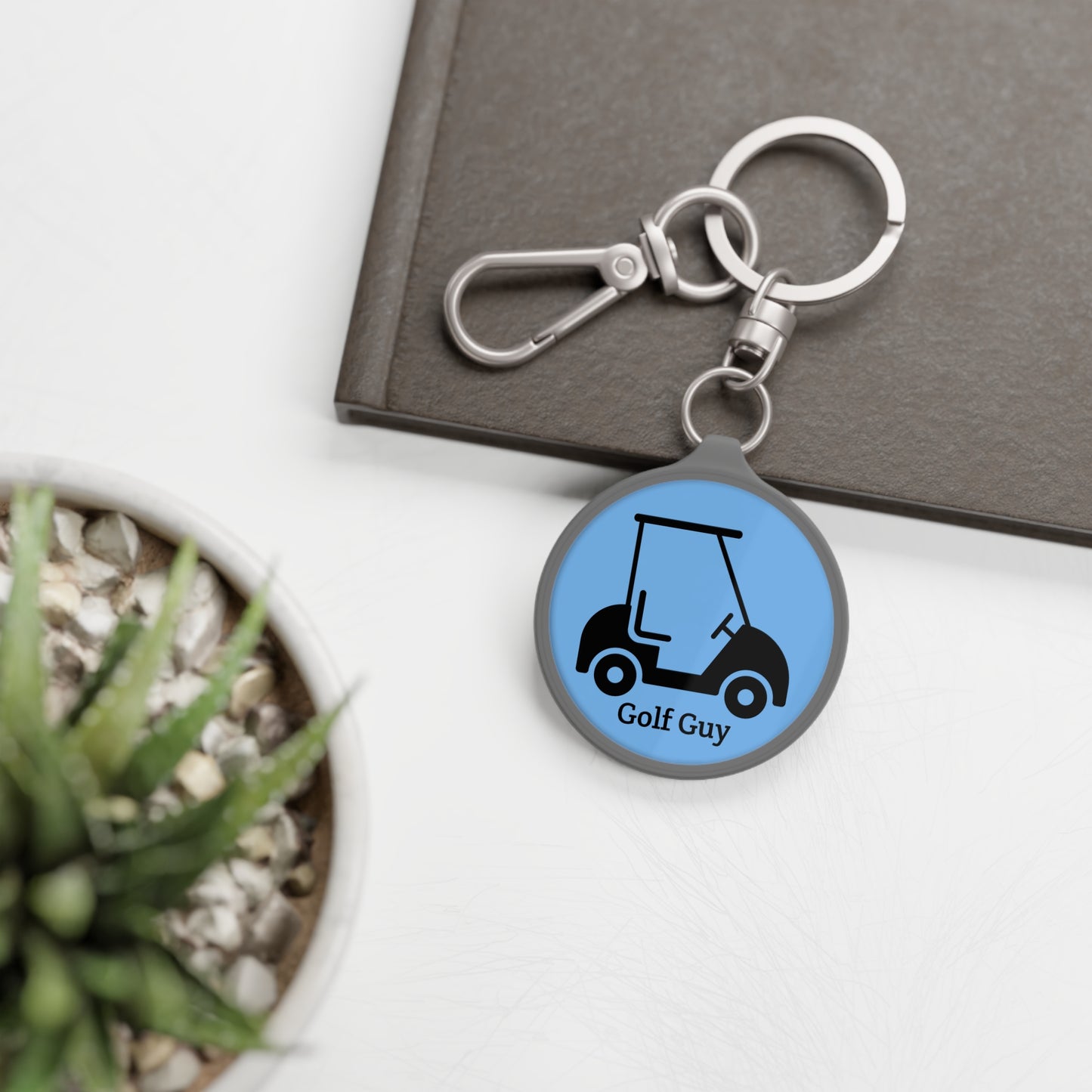 Blue Golf Golf Cart Guy Keyring Tag