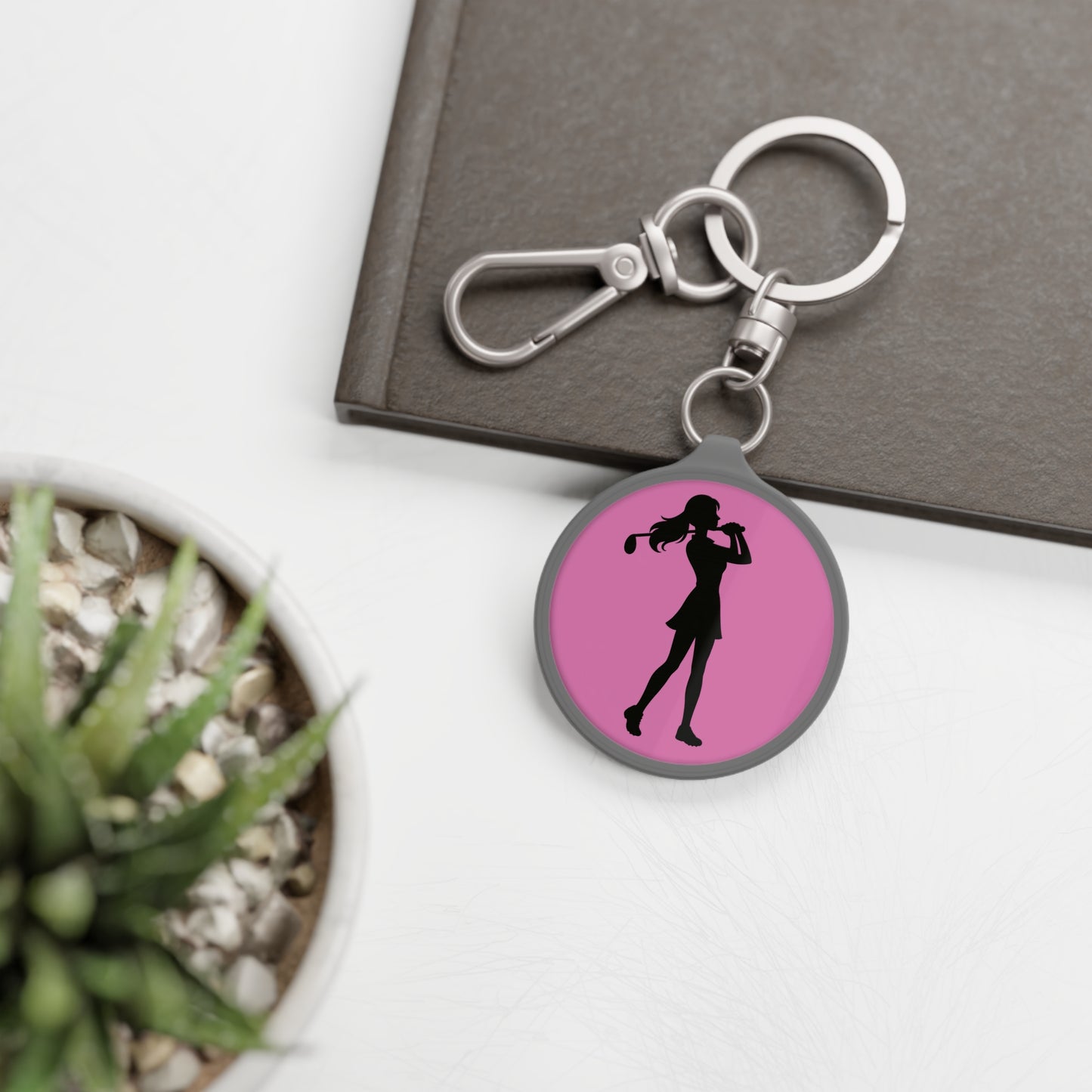 Golf Gal Silhouette Pink Keyring Tag