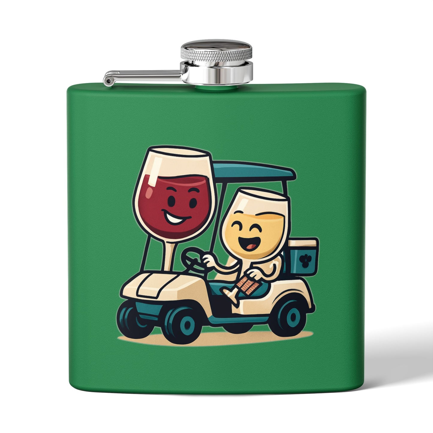 Wine Glasses in Golf Cart Sleek Stainless Steel Flask