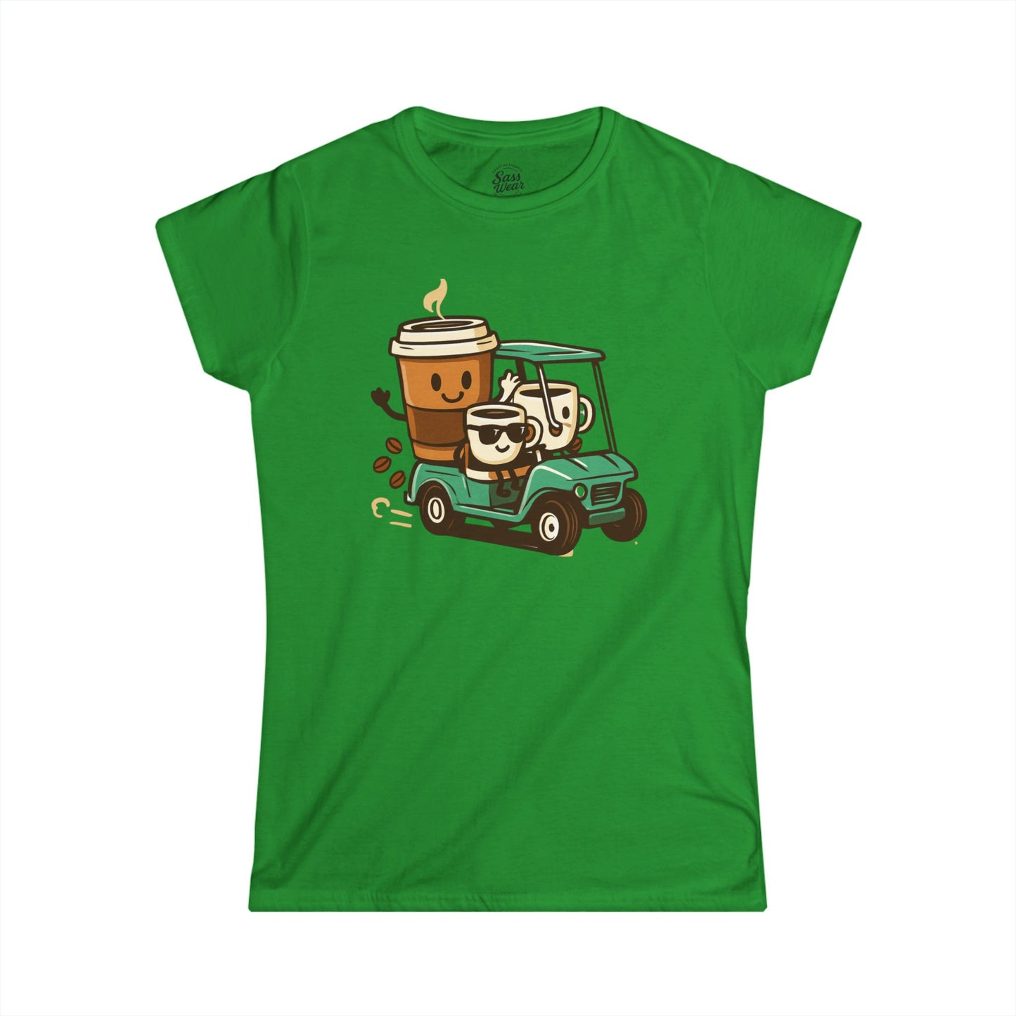Coffee Cups in Golf Cart Women's Softstyle Tee