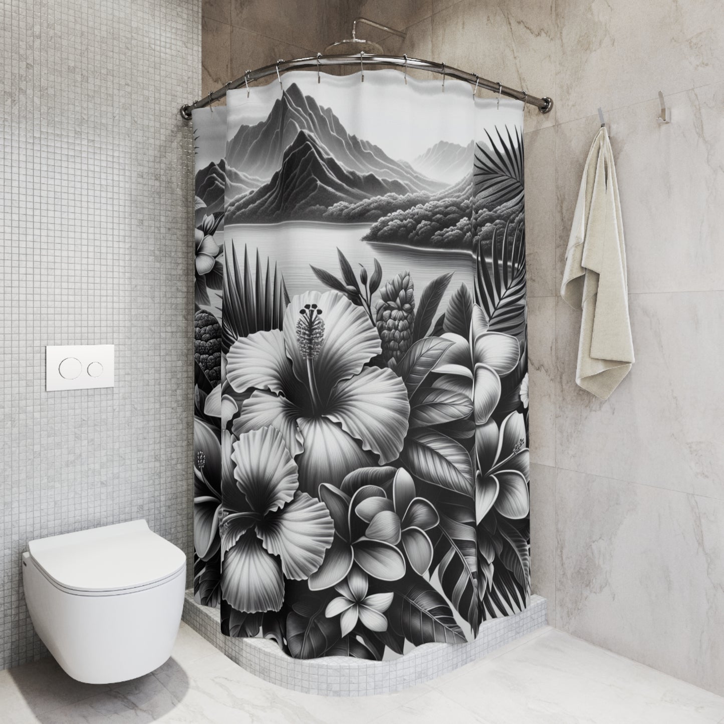 black and white Hawaiian Shower Curtains