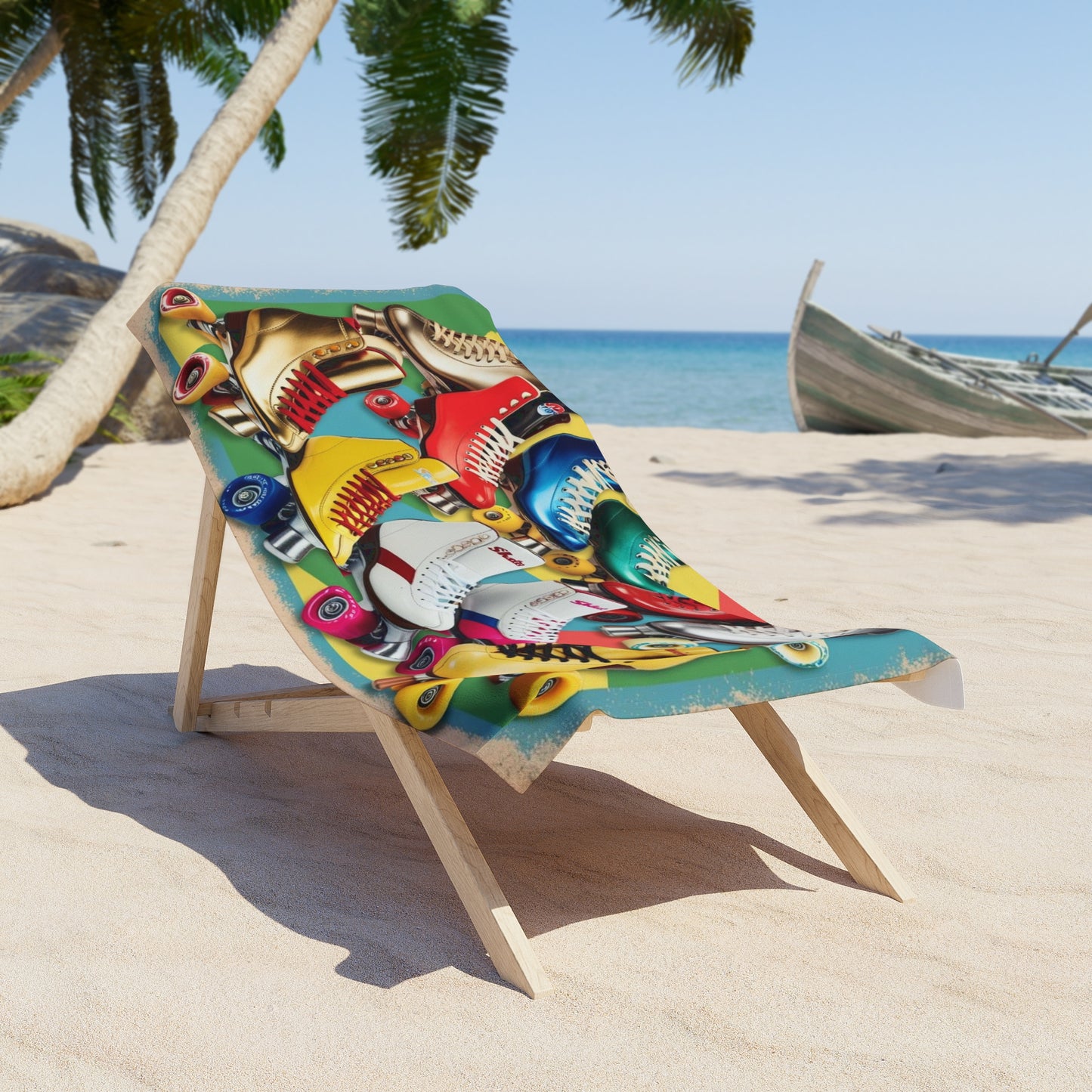 retro roller skates Beach Towel