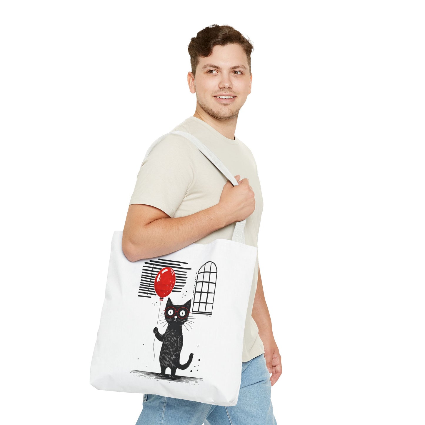 Cat with red balloon Tote Bag