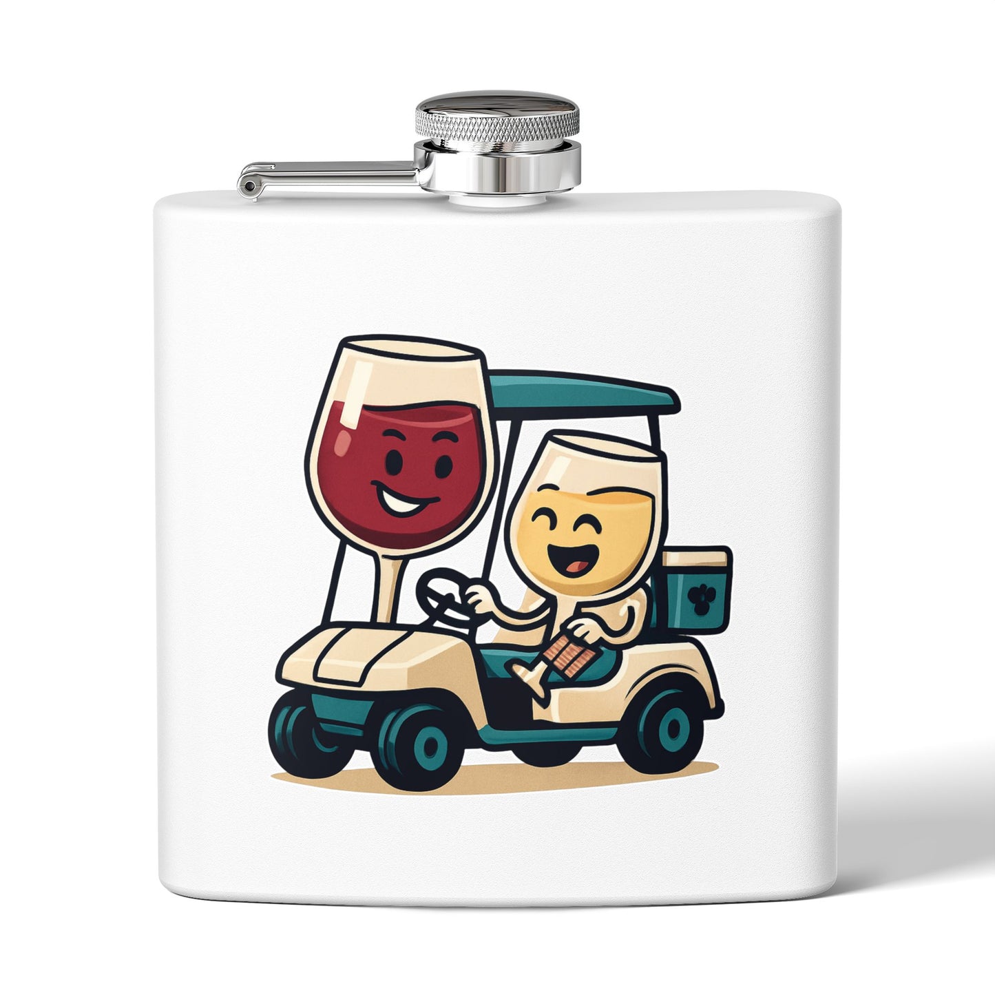 Wine Glasses in Golf Cart Sleek Stainless Steel Flask