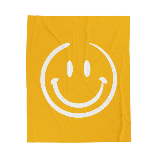 yellow with white smiley face Velveteen Plush Blanket