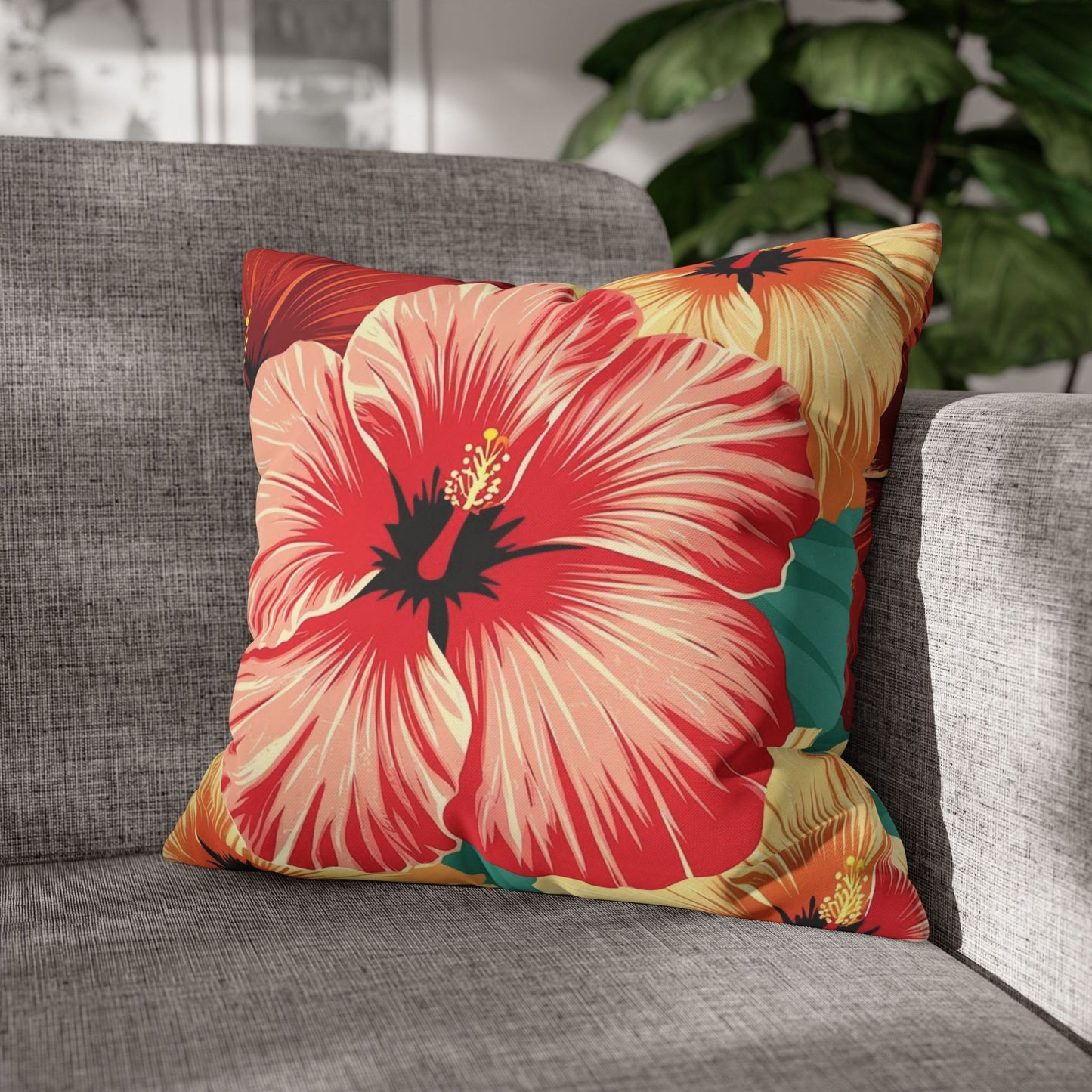 Vintage Hawaiian Square Poly Canvas Pillow cover