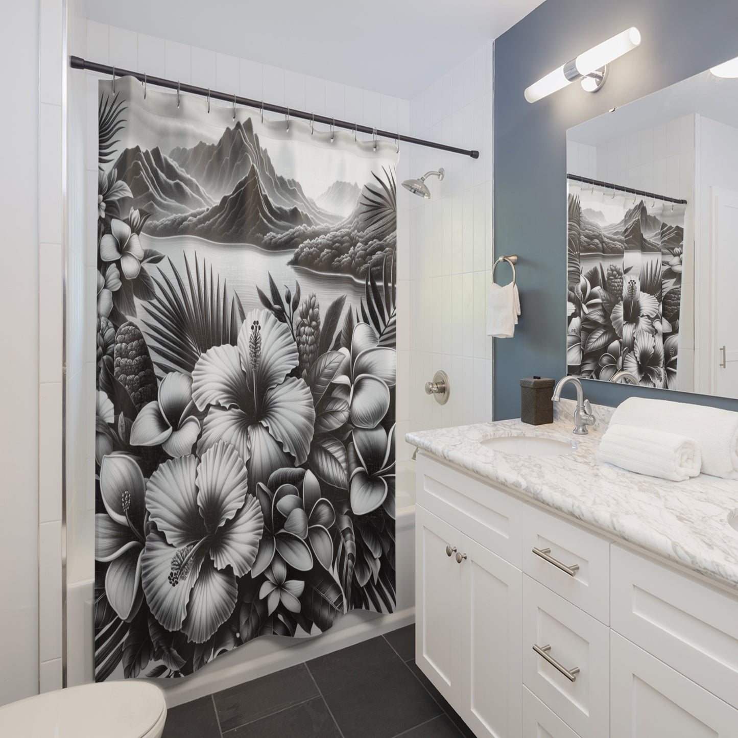 black and white Hawaiian Shower Curtains