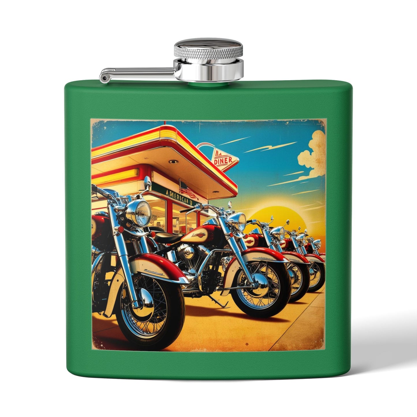 Retro Motorcycle Sleek Stainless Steel Flask
