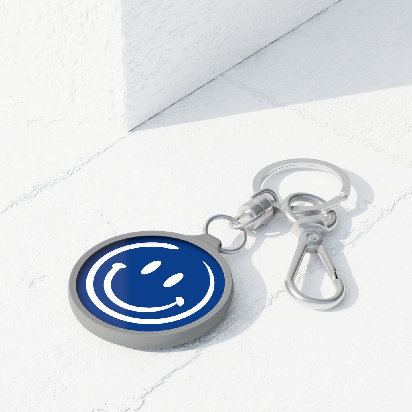 Blue Smiley Face Keyring Tag