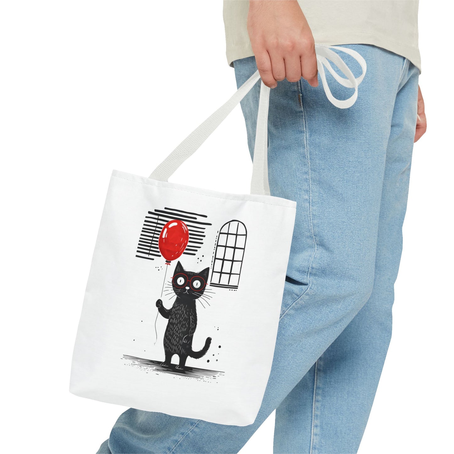 Cat with red balloon Tote Bag