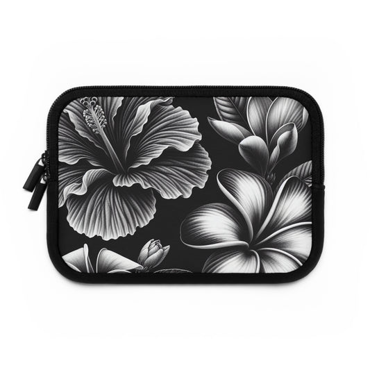 black and white Hawaiian flowers Laptop Sleeve