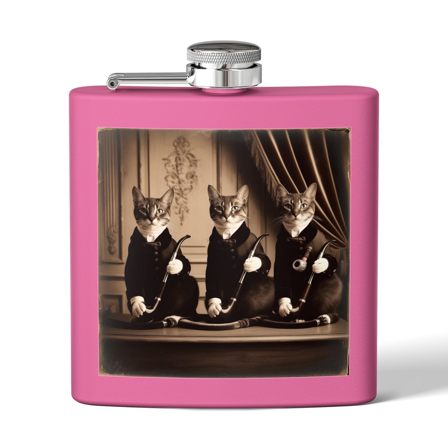 Antique Cats Sleek Stainless Steel Flask