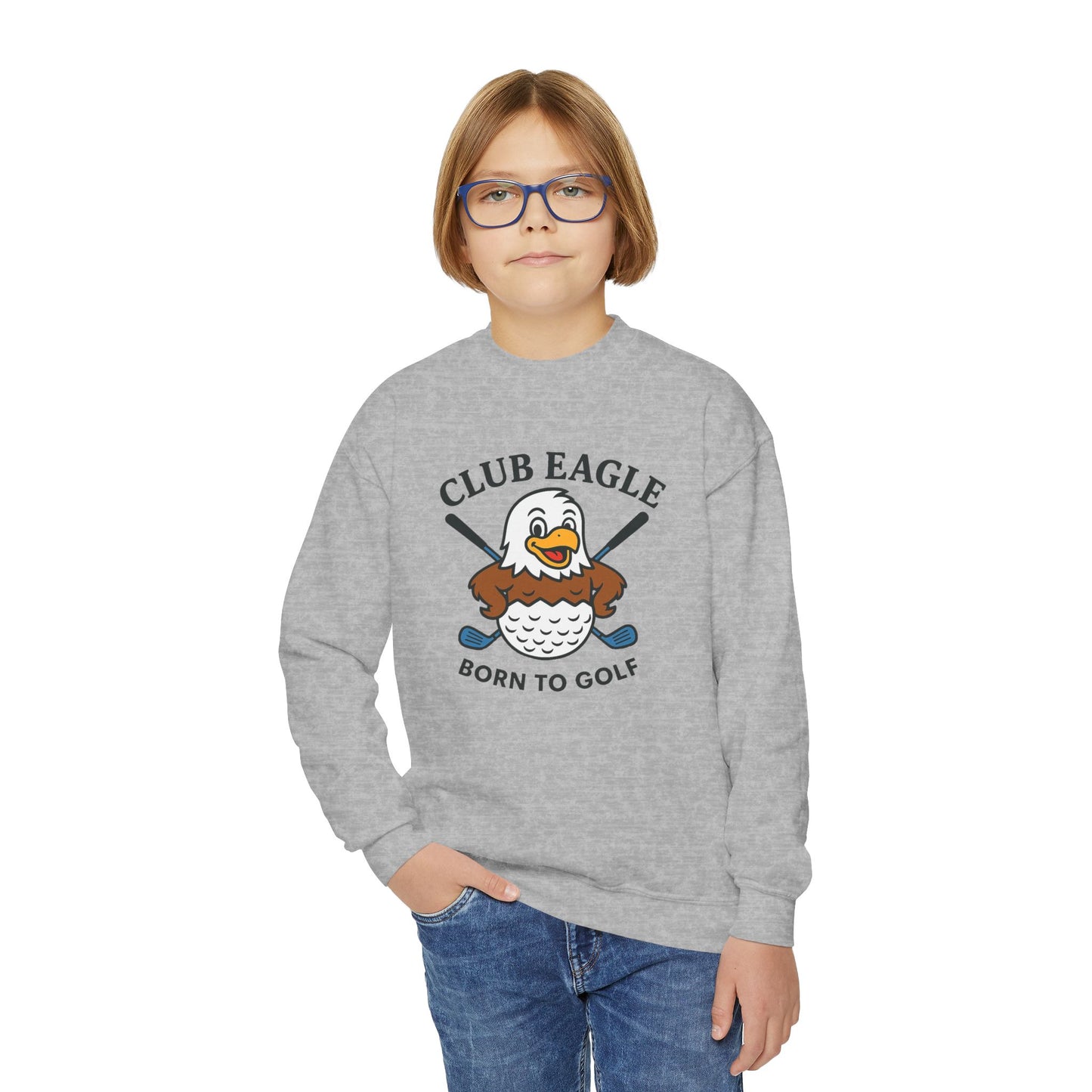 Club Eagle Golf Ball Born to Golf Youth Crewneck Sweatshirt