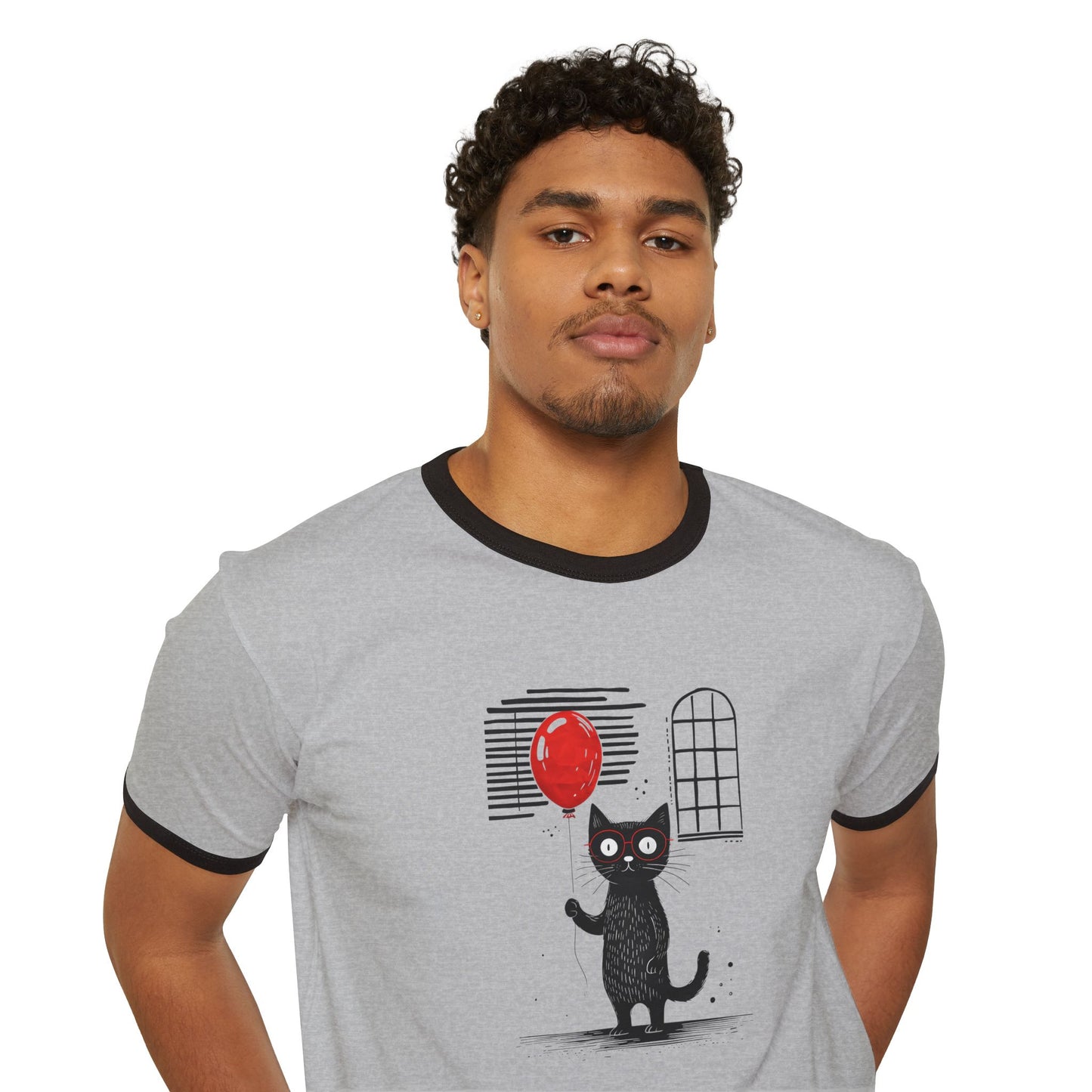 Cat with red ballon Unisex Cotton Ringer T-Shirt