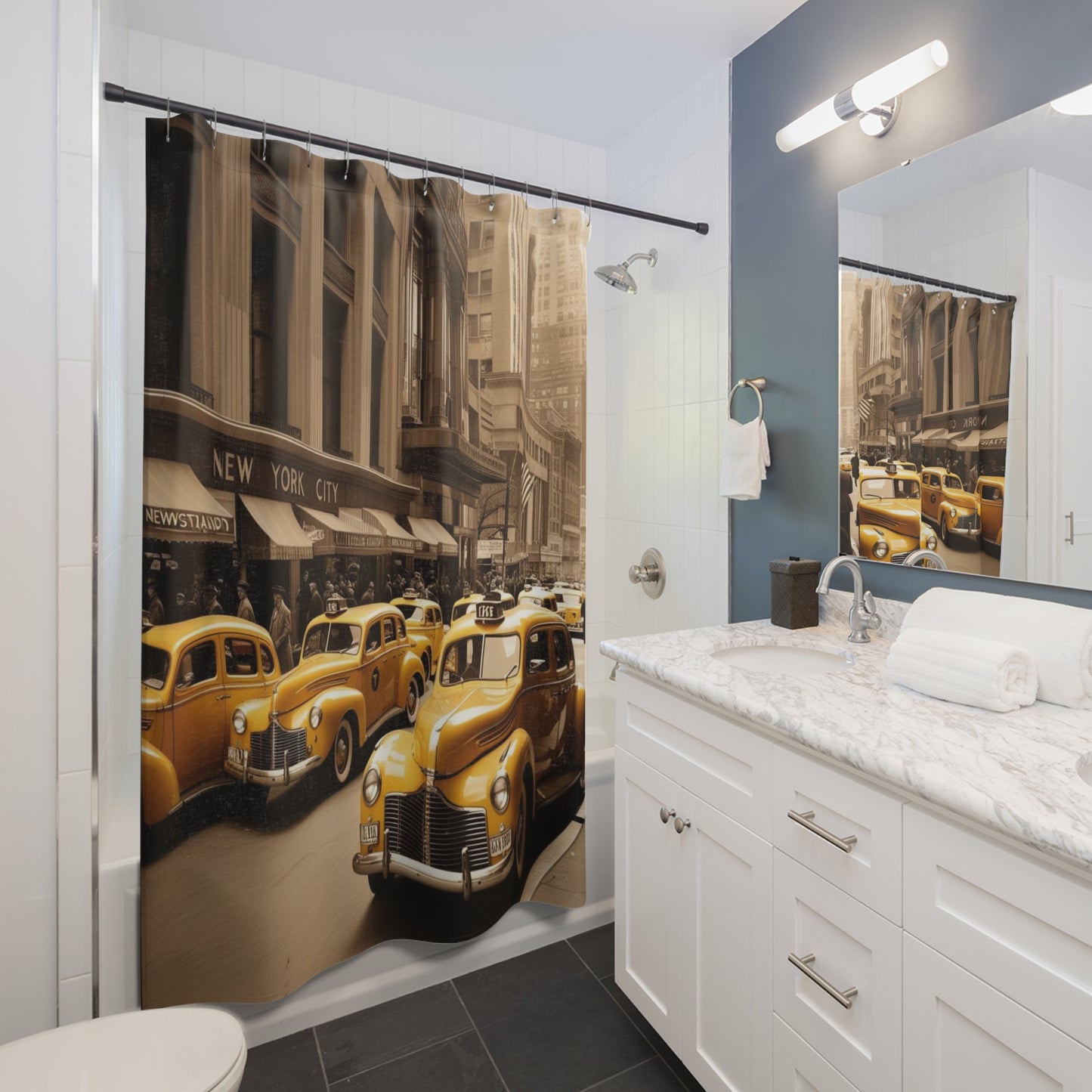 vintage New York city Shower Curtains