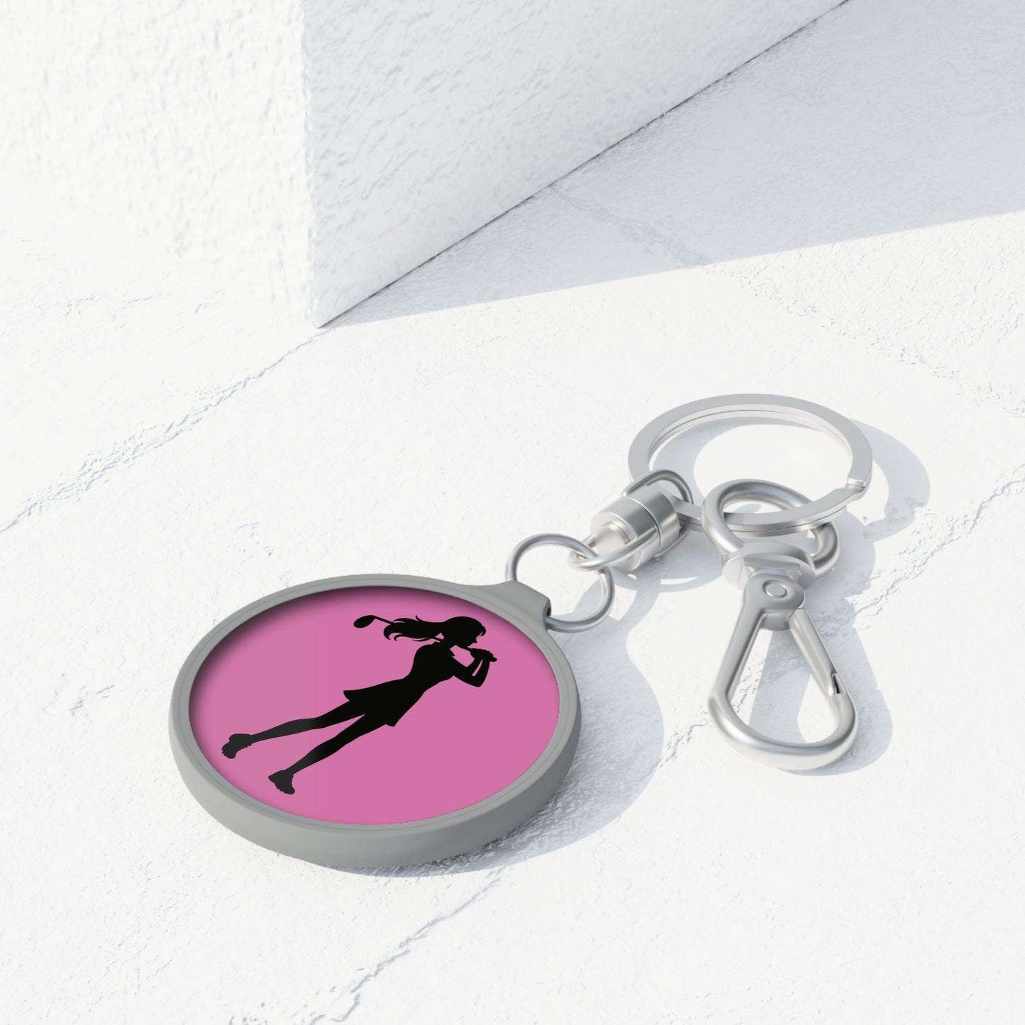 Golf Gal Silhouette Pink Keyring Tag