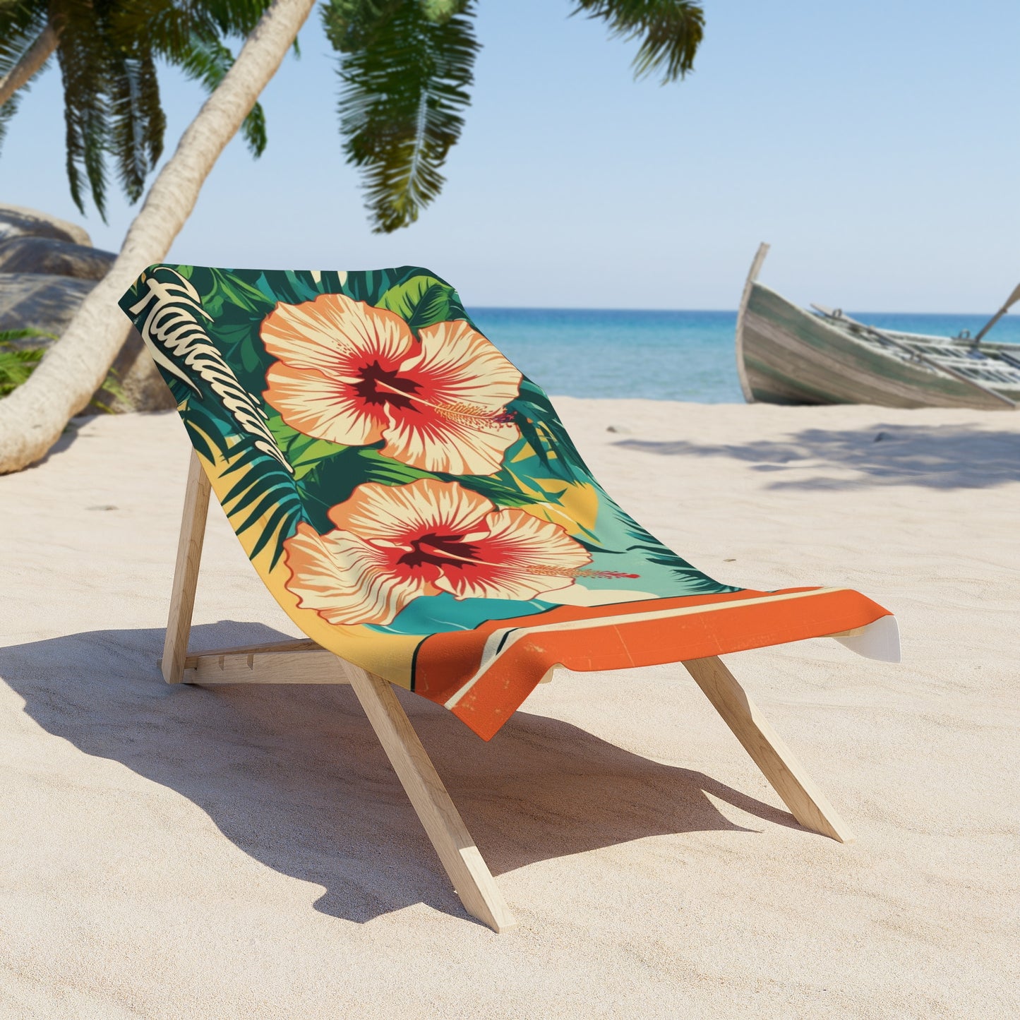 Retro hawiian flowers Beach Towel