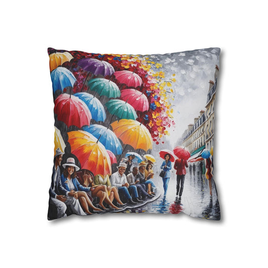 umbrellas in the rain Canvas Pillow cover