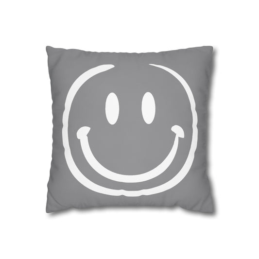gray with white smiley face Canvas Pillow cover