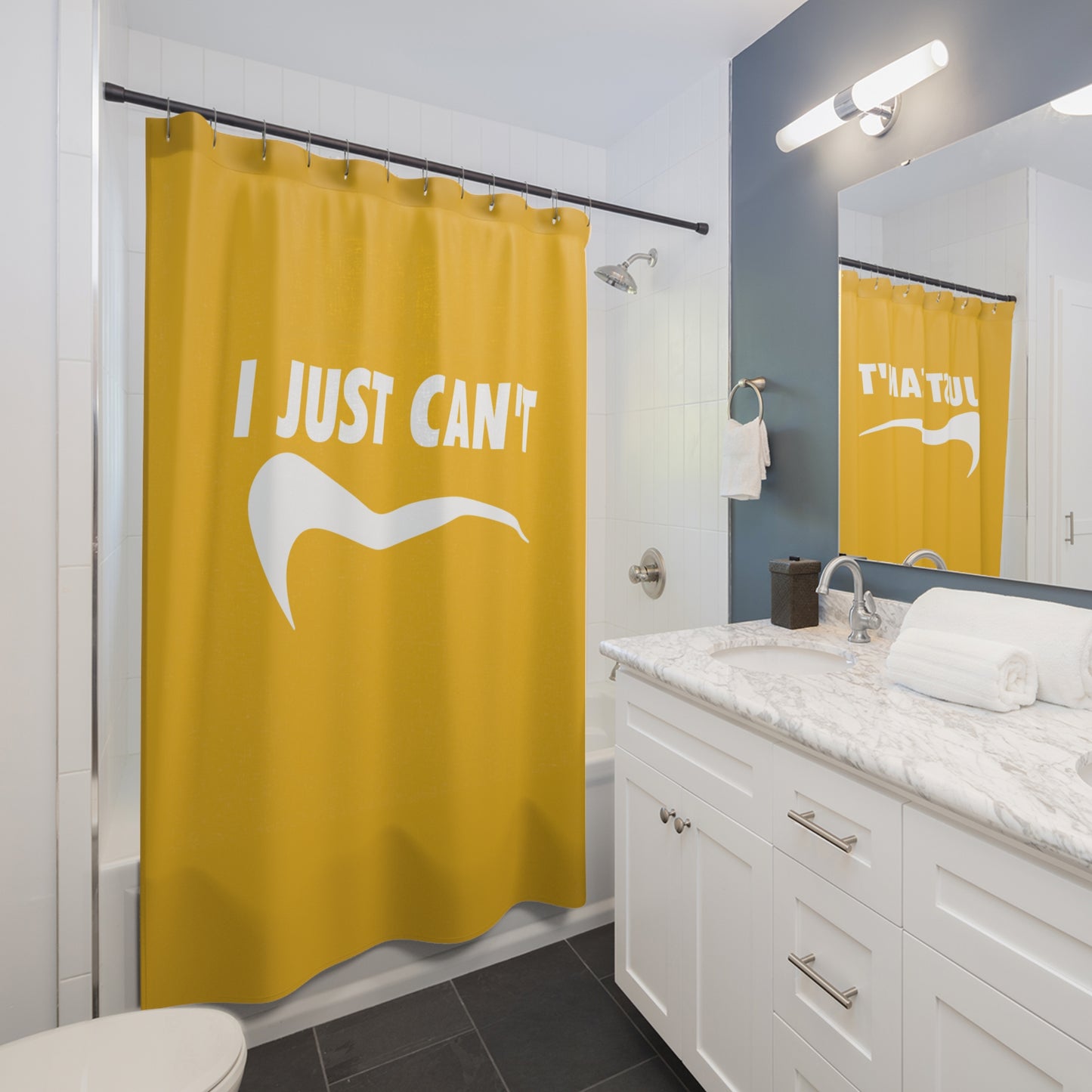 yellow I just can't Shower Curtains