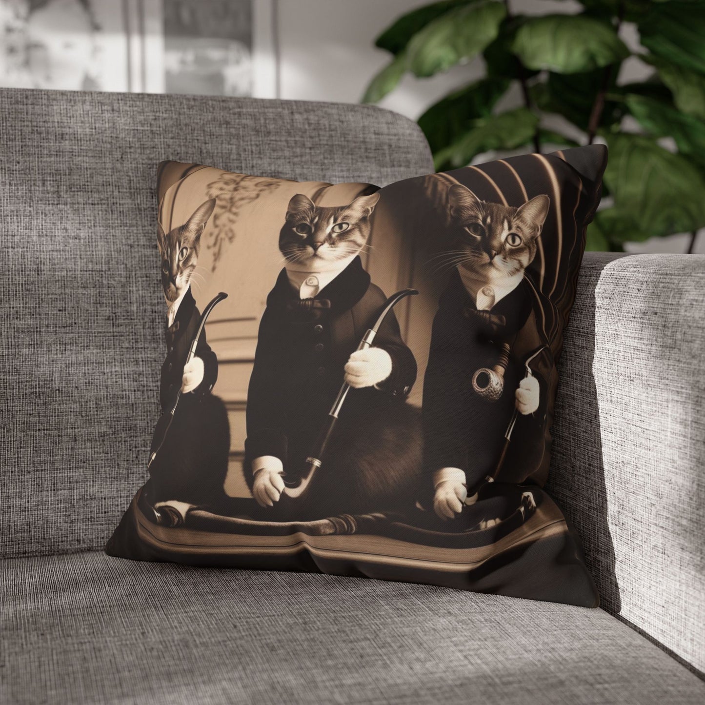 Vintage cats with pipes Square Poly Canvas Pillow cover