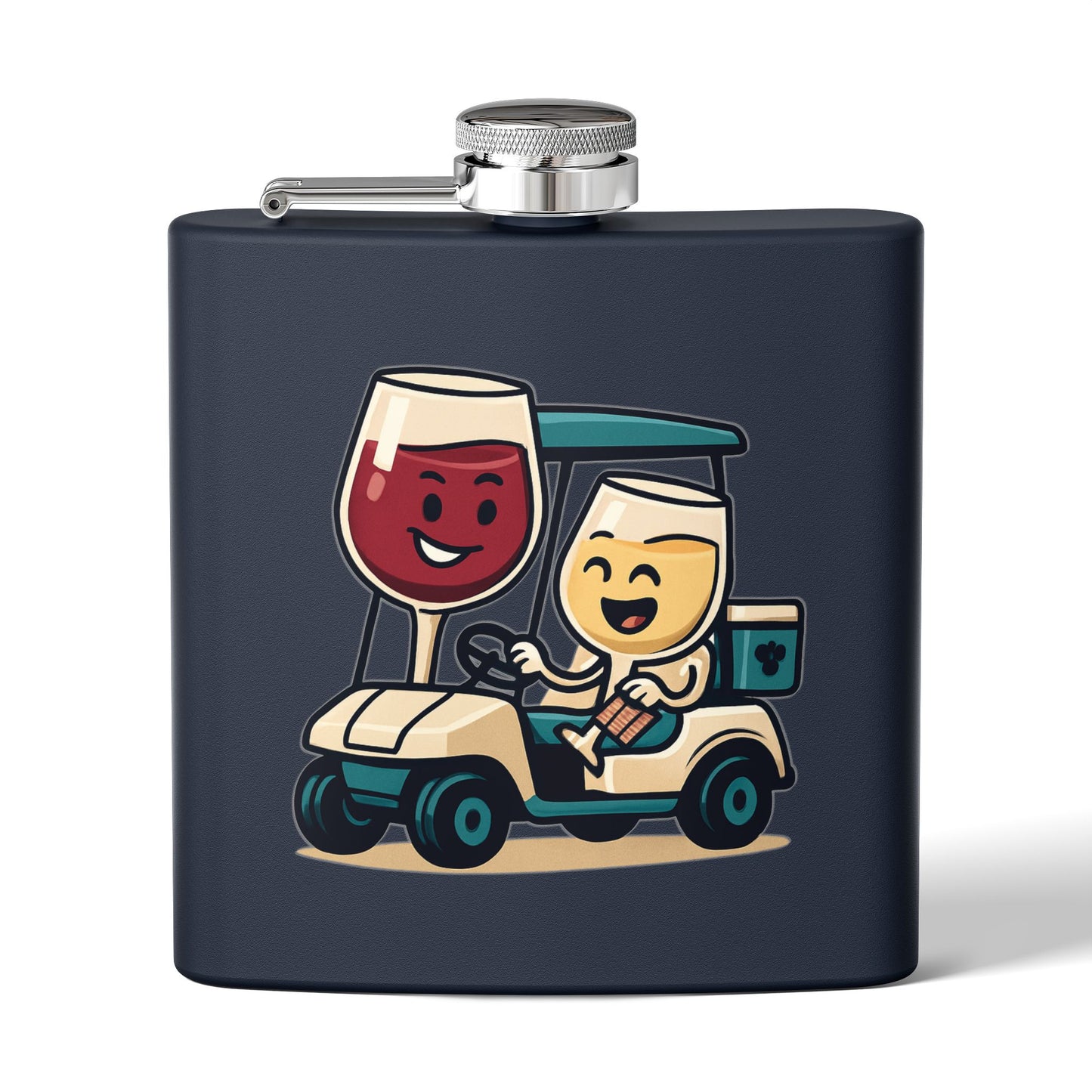 Wine Glasses in Golf Cart Sleek Stainless Steel Flask