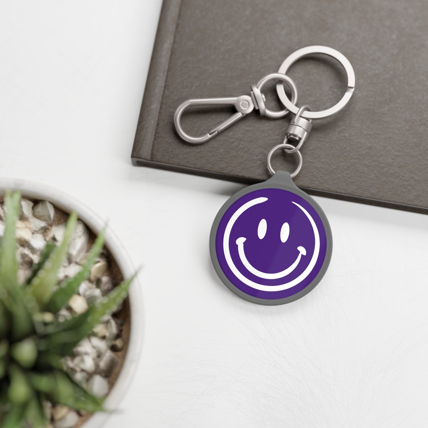 Purple Smiley Face Keyring Tag