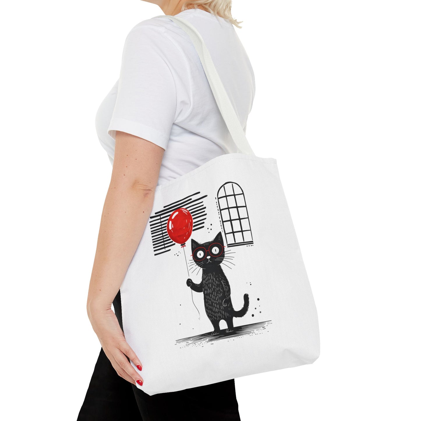 Cat with red balloon Tote Bag