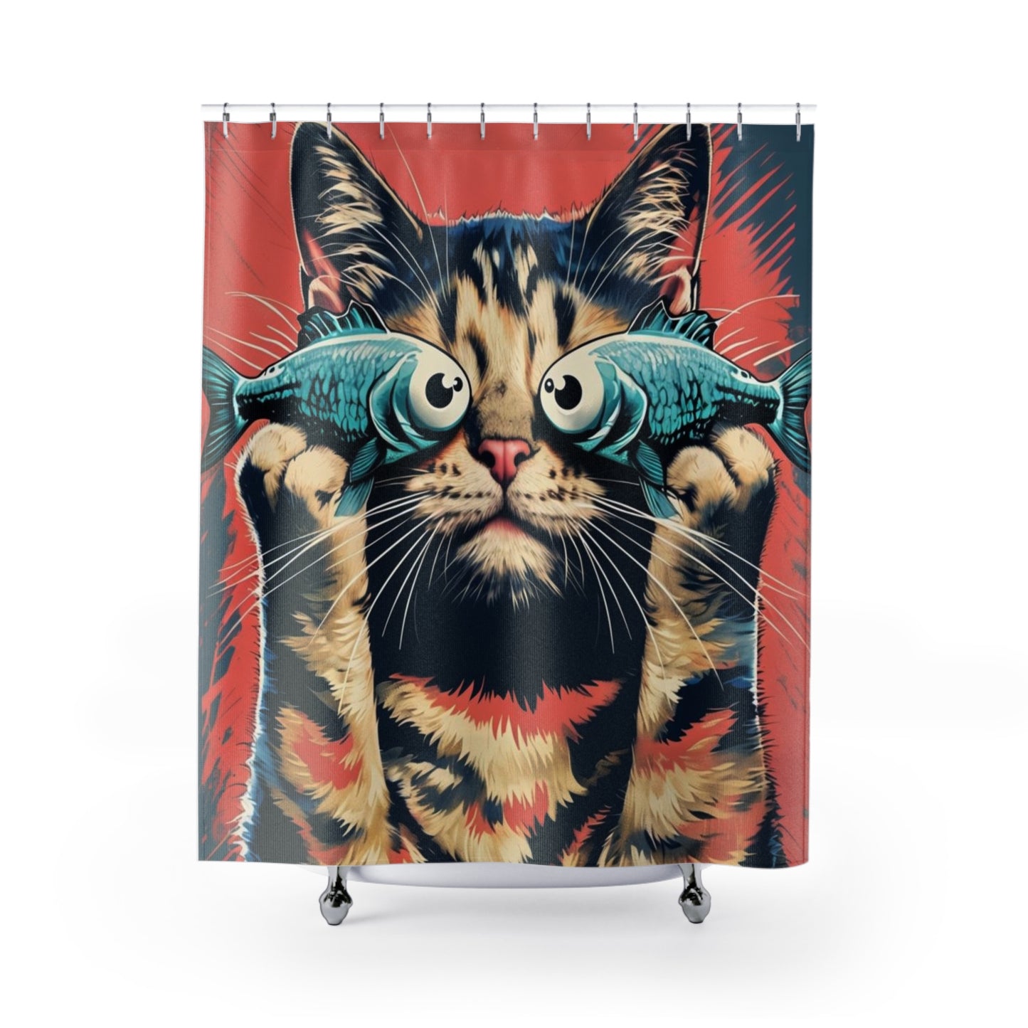 Cat with fish glasses Shower Curtains