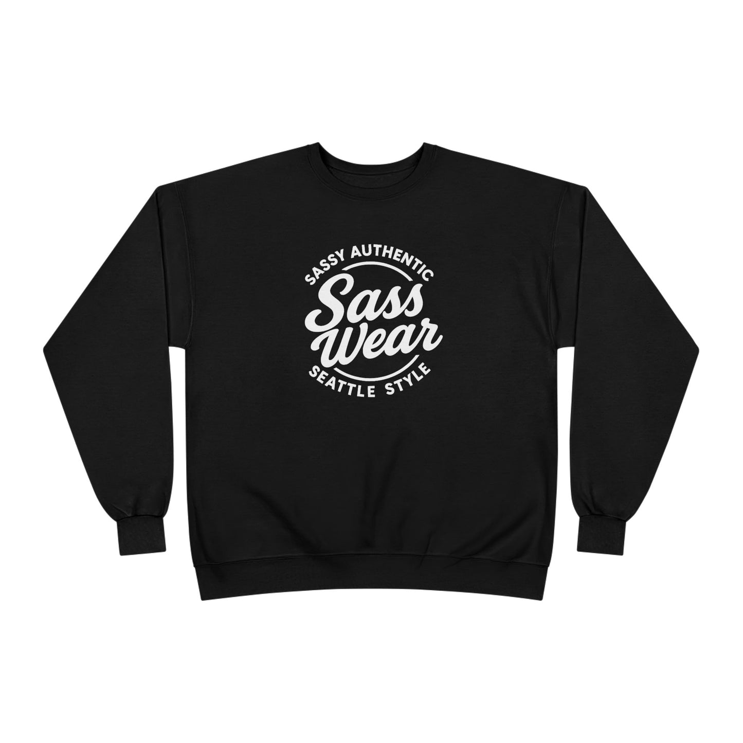 Sass Wear Unisex Eco-Friendly Crewneck Sweatshirt white logo