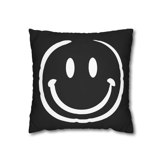 white on black smiley face Canvas Pillow cover