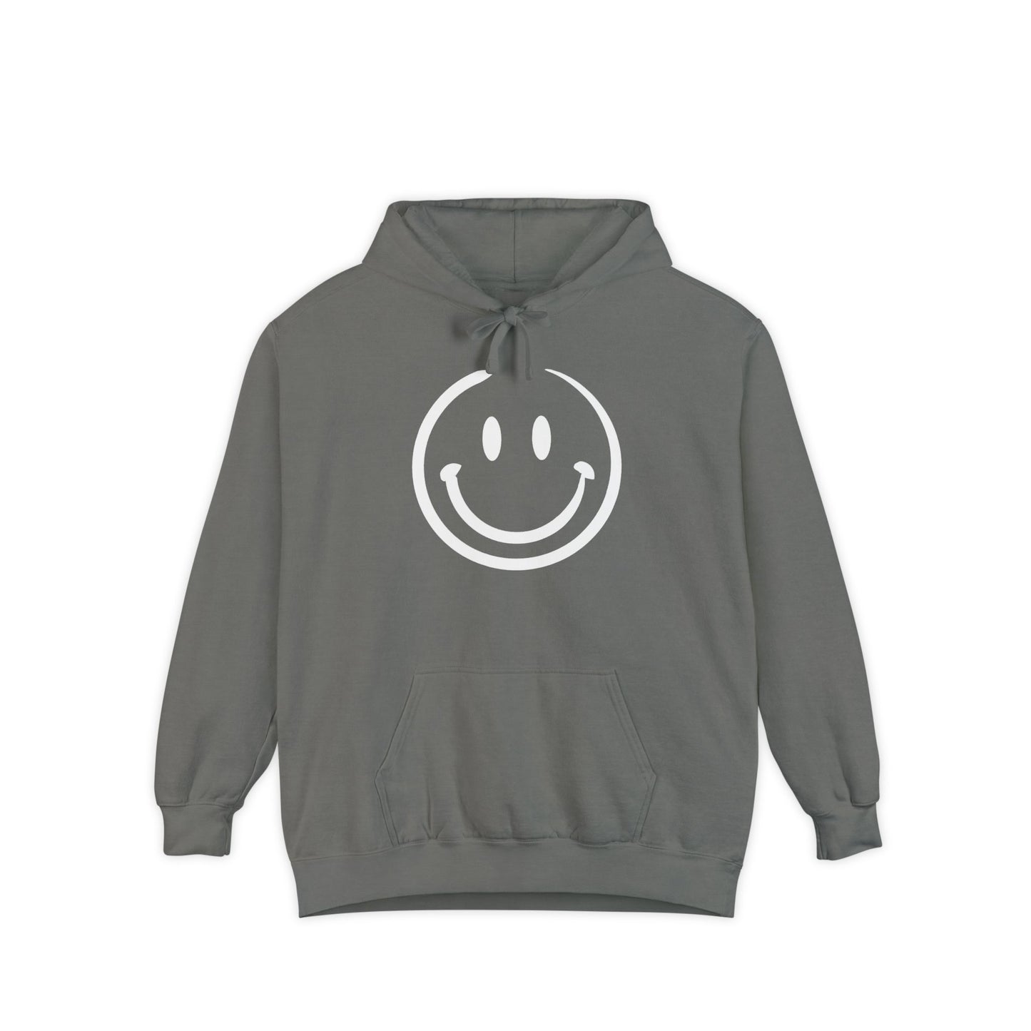 White Smiley Face Garment-Dyed Hoodie