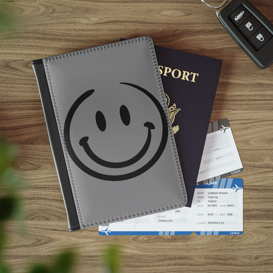 gray withe black smiley face Passport Cover