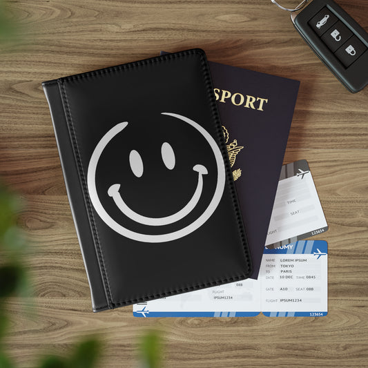 black with white smiley face Passport Cover